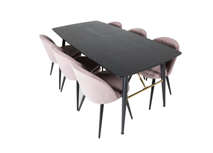 Venture Home Gold & Velvet Rektangulära Matbord 180 x 85 Svart + Matstolar 2-pack Dammig rosa