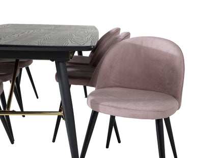 Venture Home Gold & Velvet Rektangulära Matbord 180 x 85 Svart + Matstolar 2-pack Dammig rosa