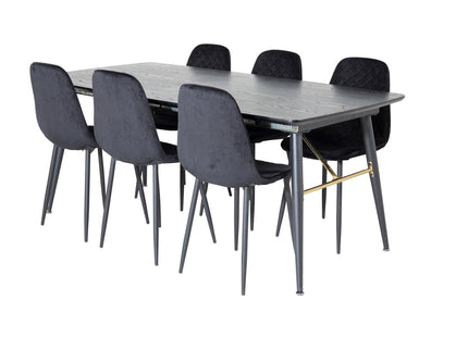 Venture Home Gold & Polar Rektangulära Matbord 180 x 85 Svart + Matstolar 2-pack Svart