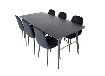 Venture Home Gold & Polar Rektangulära Matbord 180 x 85 Svart + Matstolar 2-pack Svart