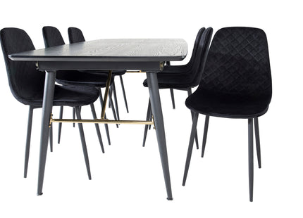 Venture Home Gold & Polar Rektangulära Matbord 180 x 85 Svart + Matstolar 2-pack Svart