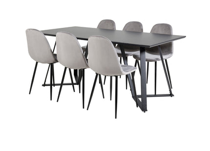 Venture Home Polar & Marina Matstolar 2-pack Grå + Rektangulära Matbord 180 x 90 Svart