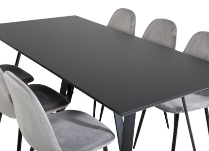 Venture Home Polar & Marina Matstolar 2-pack Grå + Rektangulära Matbord 180 x 90 Svart