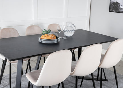 Venture Home Polar & Marina Matstolar 2-pack Beige + Rektangulära Matbord 180 x 90 Svart
