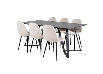 Venture Home Polar & Marina Matstolar 2-pack Beige + Rektangulära Matbord 180 x 90 Svart