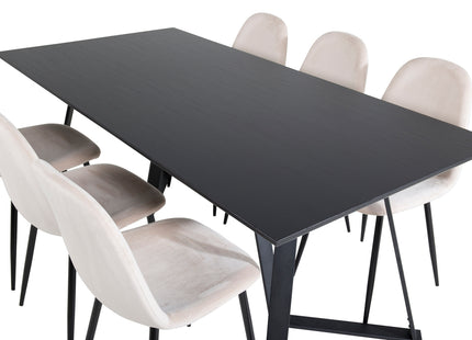 Venture Home Polar & Marina Matstolar 2-pack Beige + Rektangulära Matbord 180 x 90 Svart