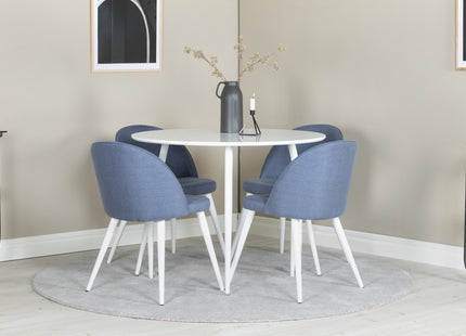 Venture Home Plaza & Velvet Runda Matbord ⌀100 Vit + Matstolar 2-pack Blå