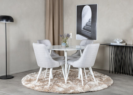 Venture Home Plaza & Velvet Deluxe Runda Matbord ⌀100 Vit + Matstolar 2-pack Ljusgrå