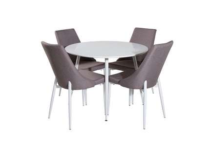 Venture Home Leone & Plaza Matstolar 2-pack Grå + Runda Matbord ⌀100 Vit