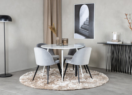 Venture Home Plaza & Velvet Runda Matbord ⌀100 Vit + Matstolar 2-pack Grå