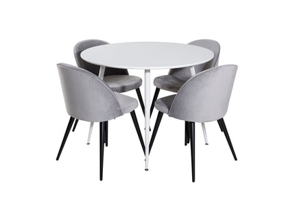 Venture Home Plaza & Velvet Runda Matbord ⌀100 Vit + Matstolar 2-pack Grå