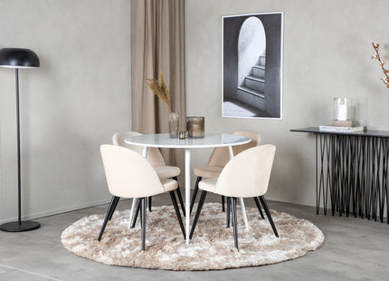 Venture Home Plaza & Velvet Runda Matbord ⌀100 Vit + Matstolar 2-pack Beige