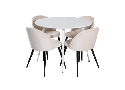 Venture Home Plaza & Velvet Runda Matbord ⌀100 Vit + Matstolar 2-pack Beige