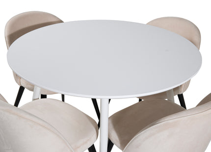 Venture Home Plaza & Velvet Runda Matbord ⌀100 Vit + Matstolar 2-pack Beige