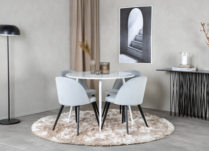 Venture Home Plaza & Velvet Runda Matbord ⌀100 Vit + Matstolar 2-pack Ljusgrå