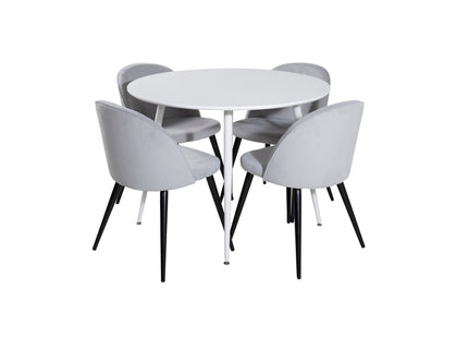 Venture Home Plaza & Velvet Runda Matbord ⌀100 Vit + Matstolar 2-pack Ljusgrå