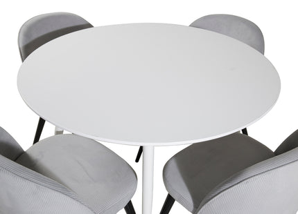 Venture Home Plaza & Velvet Runda Matbord ⌀100 Vit + Matstolar 2-pack Ljusgrå