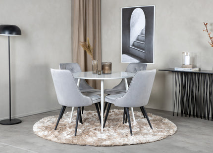 Venture Home Plaza & Velvet Deluxe Runda Matbord ⌀100 Vit + Matstolar 2-pack Ljusgrå