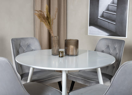 Venture Home Plaza & Velvet Deluxe Runda Matbord ⌀100 Vit + Matstolar 2-pack Ljusgrå