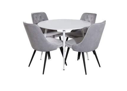 Venture Home Plaza & Velvet Deluxe Runda Matbord ⌀100 Vit + Matstolar 2-pack Ljusgrå
