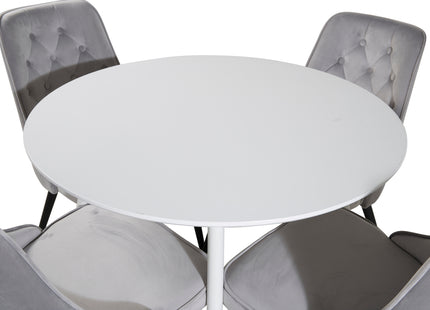 Venture Home Plaza & Velvet Deluxe Runda Matbord ⌀100 Vit + Matstolar 2-pack Ljusgrå
