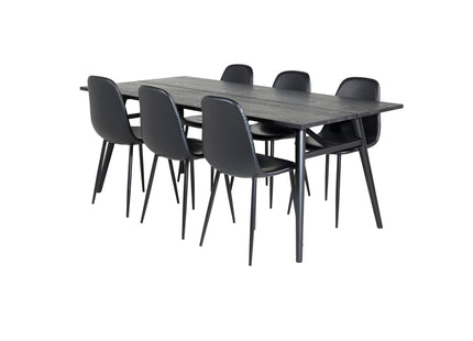 Venture Home Sleek & Polar Rektangulära Matbord 195 x 95 Svart + Matstolar 2-pack Svart