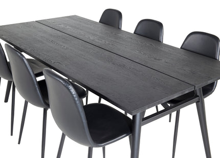 Venture Home Sleek & Polar Rektangulära Matbord 195 x 95 Svart + Matstolar 2-pack Svart