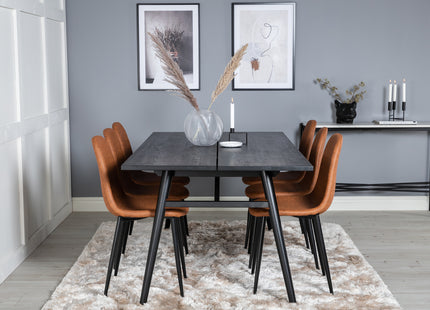 Venture Home Sleek & Polar Rektangulära Matbord 195 x 95 Svart + Matstolar 2-pack Brun