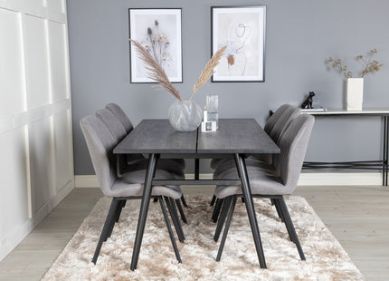 Venture Home Sleek & Gemma Rektangulära Matbord 195 x 95 Svart + Matstolar 2-pack Grå