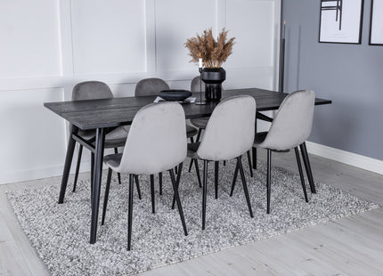 Venture Home Sleek & Polar Rektangulära Matbord 195 x 95 Svart + Matstolar 2-pack Grå