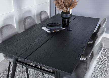 Venture Home Sleek & Polar Rektangulära Matbord 195 x 95 Svart + Matstolar 2-pack Grå