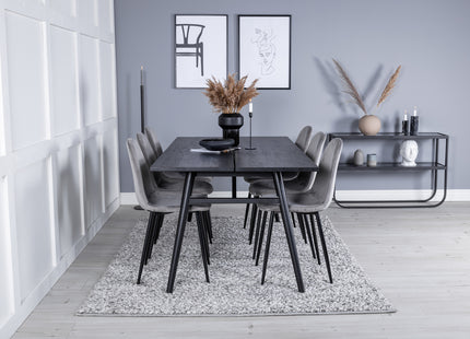 Venture Home Sleek & Polar Rektangulära Matbord 195 x 95 Svart + Matstolar 2-pack Grå