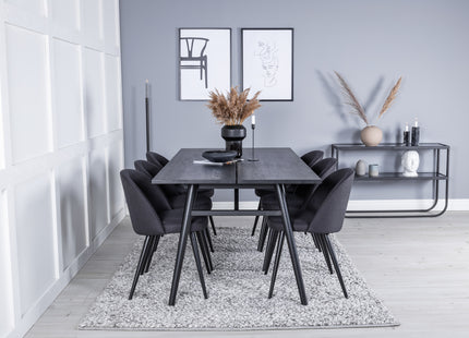 Venture Home Sleek & Velvet Rektangulära Matbord 195 x 95 Svart + Matstolar 2-pack Svart