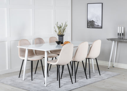 Venture Home Polar Rektangulära Matbord 180 x 90 Vit + Matstolar 2-pack Beige