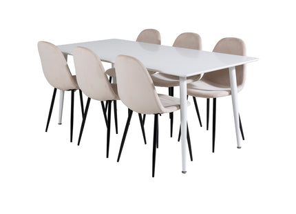 Venture Home Polar Rektangulära Matbord 180 x 90 Vit + Matstolar 2-pack Beige