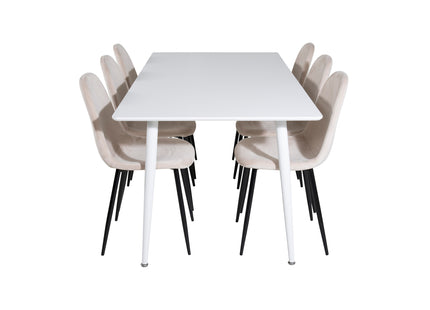 Venture Home Polar Rektangulära Matbord 180 x 90 Vit + Matstolar 2-pack Beige