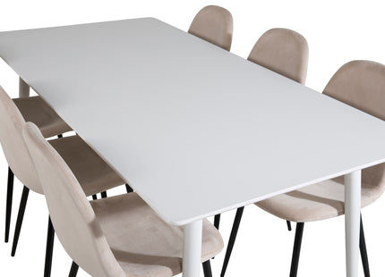 Venture Home Polar Rektangulära Matbord 180 x 90 Vit + Matstolar 2-pack Beige