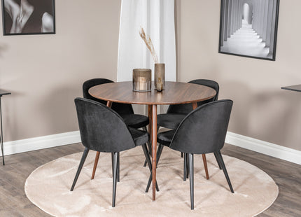 Venture Home Plaza & Velvet Runda Matbord ⌀100 Valnöt + Matstolar 2-pack Svart