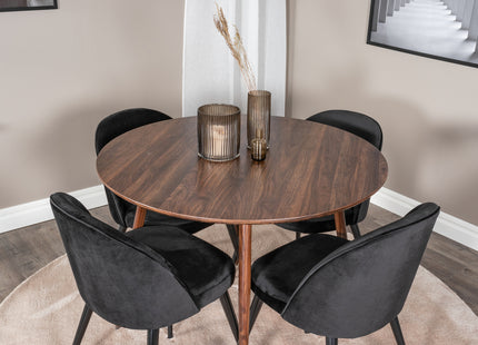 Venture Home Plaza & Velvet Runda Matbord ⌀100 Valnöt + Matstolar 2-pack Svart