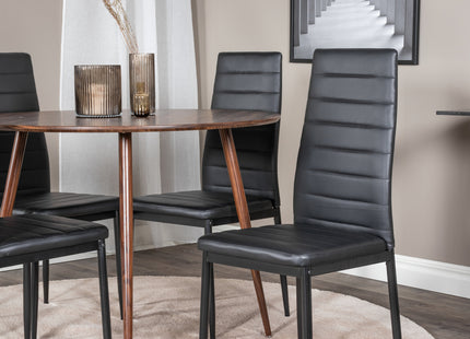 Venture Home Slim & Plaza Matstolar 2-pack Svart + Runda Matbord ⌀100 Valnöt