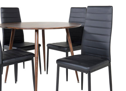 Venture Home Slim & Plaza Matstolar 2-pack Svart + Runda Matbord ⌀100 Valnöt