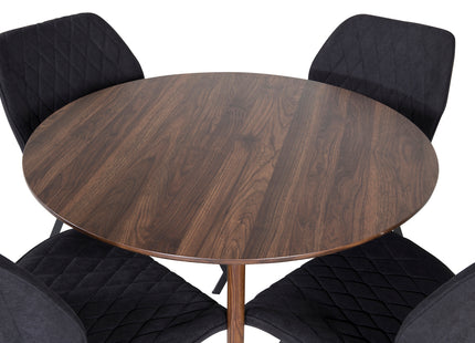 Venture Home Gemma & Plaza Matstolar 2-pack Svart + Runda Matbord ⌀100 Valnöt
