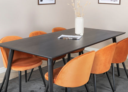 Venture Home Dipp & Velvet Rektangulära Matbord 180 x 90 Svart + Matstolar 2-pack Rostig orange