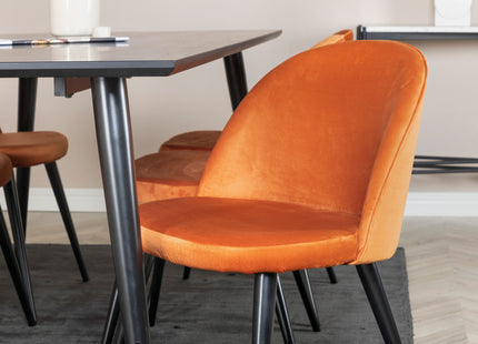 Venture Home Dipp & Velvet Rektangulära Matbord 180 x 90 Svart + Matstolar 2-pack Rostig orange