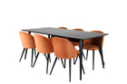 Venture Home Dipp & Velvet Rektangulära Matbord 180 x 90 Svart + Matstolar 2-pack Rostig orange