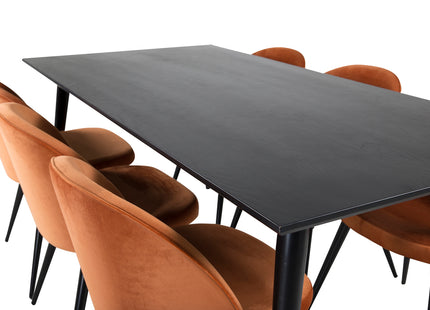 Venture Home Dipp & Velvet Rektangulära Matbord 180 x 90 Svart + Matstolar 2-pack Rostig orange