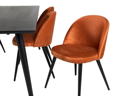 Venture Home Dipp & Velvet Rektangulära Matbord 180 x 90 Svart + Matstolar 2-pack Rostig orange