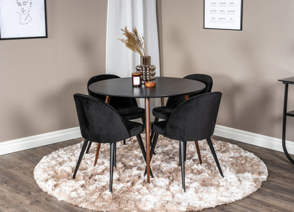 Venture Home Plaza & Velvet Runda Matbord ⌀100 Svart + Matstolar 2-pack Svart