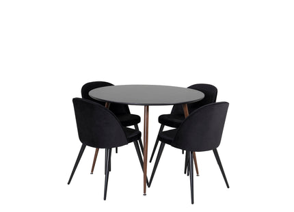 Venture Home Plaza & Velvet Runda Matbord ⌀100 Svart + Matstolar 2-pack Svart