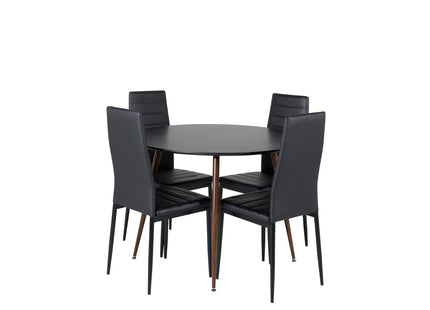 Venture Home Slim & Plaza Matstolar 2-pack Svart + Runda Matbord ⌀100 Svart
